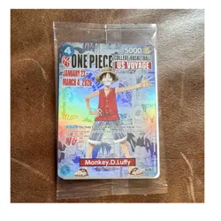 One Piece CCG Monkey D. Luffy US Voyage Promo Full Art Holo Card J1 2026 5000 - Image 1