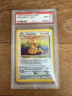 WotC 1999 Pokemon Fossil Dragonite Holo Rare 4/62 PSA 10 - Image 1