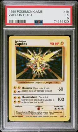 1999 POKEMON GAME ZAPDOS - HOLO #16 EX PSA 5 FREAH SLAB - Image 1