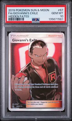 2019 POKEMON SUN & MOON HIDDEN FATES #67 FULL ART/GIOVANNI'S EXILE PSA 10 - Image 1