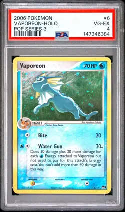 Pokemon TCG Pokemon Vaporeon Vaporeon Rare Holo Pop series 3 PSA 4 (pop 27 - Image 1