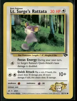 Lt. Surge's Rattata 85/132 Common Gym Challenge Pokemon Lightly Played - Image 1