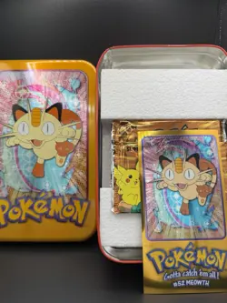 Pokemon Topps 1999 Vintage TV Animated Edition Tin Meowth Packs Sealed - Image 1