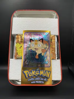 Pokemon Topps 1999 Vintage TV Animated Edition Tin Meowth Packs Sealed - Image 3