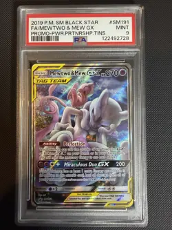 2019 Pokemon Black Star Promo #SM191 Mewtwo & Mew GX PSA 9 Pwr.Prtnrshp.tins - Image 1