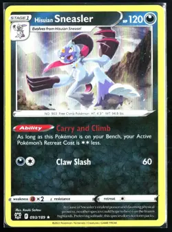 2022 Sword & Shield - Astral Radiance Hisuian Sneasler #93 Holo Rare Pokemon - Image 1