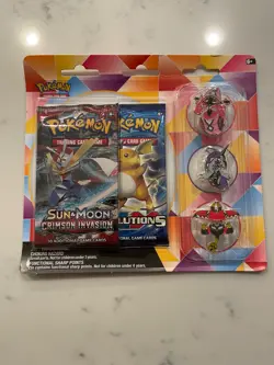 Pokemon XY Evolutions & Sun & Moon Crimson Invasion 2 Pack Blister w/ Pin Set - Image 1