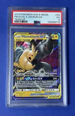 2019 Pokemon Sun & Moon Pikachu & Zekrom GX Team Up #33 PSA 3 VG - Image 1