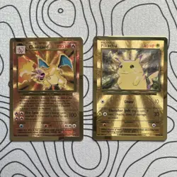 Charizard & Pikachu Metal Foil Pokemon Cards Lot Collectible English - Image 1