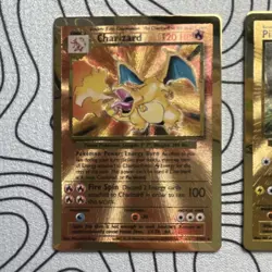 Charizard & Pikachu Metal Foil Pokemon Cards Lot Collectible English - Image 2