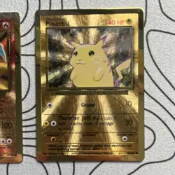 Charizard & Pikachu Metal Foil Pokemon Cards Lot Collectible English - Image 3