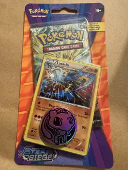 Pokemon Lucario Mew Tail Swirl XY Steam Siege Promo Card Blister Pack W/ Coin - Image 5