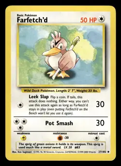 Farfetch'd 27/102 Base Set 4th Print UK 1999-2000 Pokemon Card - Image 1