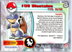 POKEMON TOPPS TRADING CARDS SERIES 1 BLASTOISE #9 NON HOLO NM - Image 2