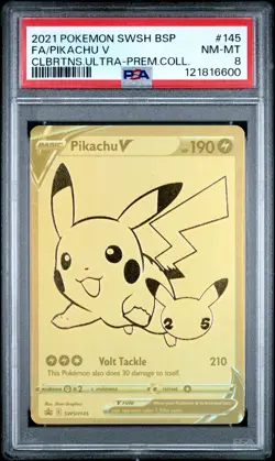 2021 POKEMON SWSH BLACK STAR PROMO #145 FULL ART/PIKACHU V PSA 8 - Image 1