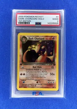 2000 POKEMON ROCKET 1ST EDITION #4 DARK CHARIZARD-HOLO PSA 2** Head Swirl** - Image 1