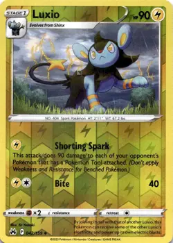 LUXIO 042/159 UC CROWN ZENITH POKEMON REVERSE HOLO MP - Image 1
