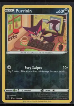 Purrloin 077/159 Common Crown Zenith Pokemon Reverse Holo Near Mint - Image 1