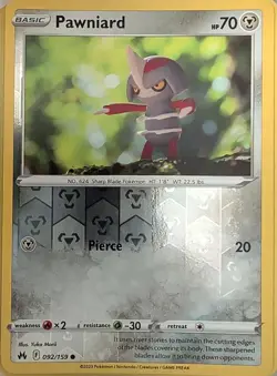 Pawniard 092/159 Common Crown Zenith Pokemon Reverse Holo Near Mint - Image 1