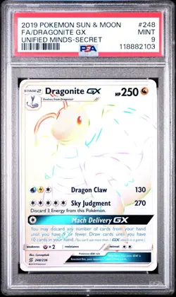 2019 POKEMON SUN & MOON UNIFIED MINDS DRAGONITE GX SECRET 248 FULL ART - PSA 9 - Image 1