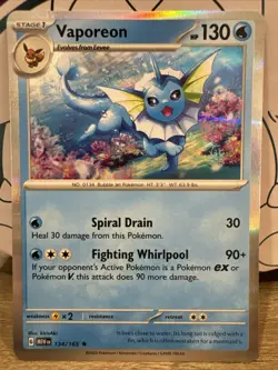 Pokemon Vaporeon 134/165 Scarlet & Violet 151 Holo Rare Card NM - Image 1