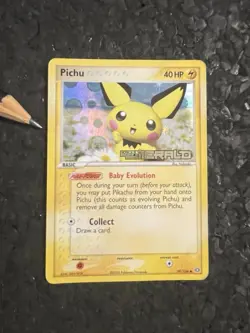 Pokemon TCG EX Emerald Pichu Stamped Reverse Holo Card 59/106 (2005) - Image 1