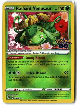 Radiant Venusaur ⭐ 004/078 Holo Radiant Rare Pokemon GO 2022 Pokemon NM - Image 1