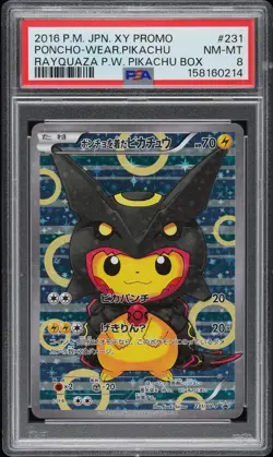 2016 POKEMON JAPANESE XY PROMO #231 PONCHO-WEARING PIKACHU PSA 8 - Image 1