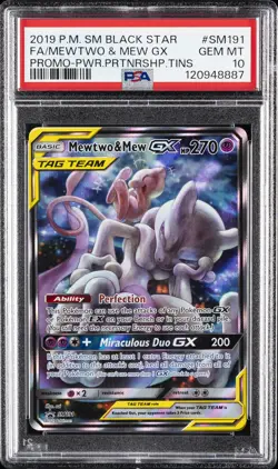 2019 POKEMON SM BLACK STAR PROMO #SM191 FULL ART/MEWTWO & MEW GX PSA 10 - Image 1