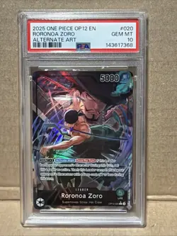 2025 One Piece Roronoa Zoro (020) (Alternate Art) Leader OP12-020 English PSA 10 - Image 1