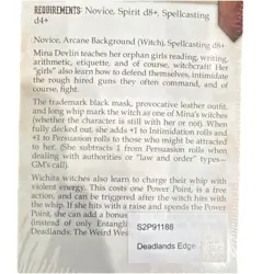 Deadlands: The Weird West Edge Cards Lot Pinnacle Effect Mina Devlin S2P91188 - Image 2