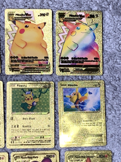 Set of 15 Pikachu & Complete 7 Card Cosplay Set Gold Foil Fan Art Cards MP - Image 3