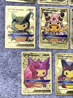Set of 15 Pikachu & Complete 7 Card Cosplay Set Gold Foil Fan Art Cards MP - Image 4