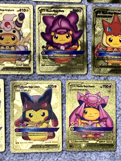 Set of 15 Pikachu & Complete 7 Card Cosplay Set Gold Foil Fan Art Cards MP - Image 5