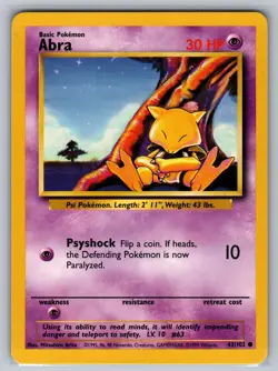 Abra 43/102 Common Base Set Unlimited Pokemon Lightly Played - Image 1