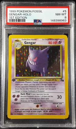 Pokemon Gengar 1st Edition Holo PSA 8 Fossil Set 5/62 Vintage 1999 WOTC - Image 1