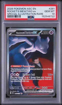 2026 POKEMON ASC EN-ASCENDED HEROES #281 TEAM ROCKET'S MEWTWO EX PSA 10 - Image 1