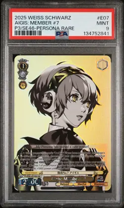 2025 Weiss Schwarz Persona 3 Reload #E07 Aigis: Member #7 PSA9 - Image 1