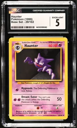 1999 Base Set - Unlimited Haunter #29/102 CGC 5 Graded Pokemon Card - Image 1