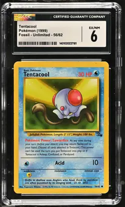 1999 Fossil - Unlimited Tentacool #56/62 CGC 6 Graded Pokemon Card - Image 1
