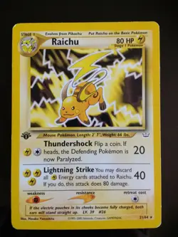 Pokemon: 1 Edition Raichu 21/64 Non Holo Rare. Neo Revelation. LP - Image 1