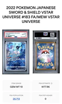 2022 POKEMON JP SWORD & SHIELD VSTAR UNIVERSE #183 FA/MEW VSTAR UNIVERSE PSA 10 - Image 1