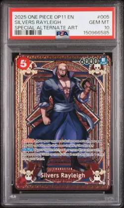 2025 ONE PIECE OP11 #005 - SILVERS RAYLEIGH SP ALT ART - PSA 10 💎 ENGLISH CARD - Image 1