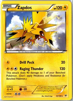 Pokemon Card - Zapdos 23/108 Roaring Skies Rare Heavily Played - Image 1