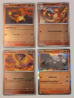 Pokemon TCG Fire Lot – Charmander Line + Moltres + Reshiram Holo/Reverse NM - Image 1