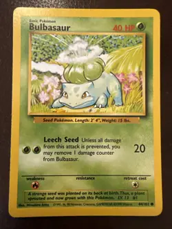 Pokemon TCG Bulbasaur Base Set 44/102 WOTC, Lightly/Moderately Played Condition - Image 1