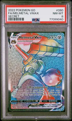 PSA 8 NM-MT Melmetal VMAX 080/078 Pokemon GO FA Secret Rare Holo Pokemon 2022 - Image 1