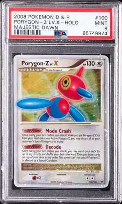 2008 POKEMON DIAMOND & PEARL MAJESTIC DAWN #100 PORYGON-Z LV.X-HOLO PSA 9 - Image 1