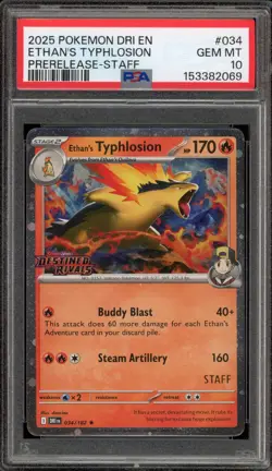 Pokemon Ethan's Typhlosion Destined Rivals STAFF Prerelease Promo #034 PSA 10 - Image 1