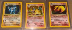 3 Vintage Pokemon Cards Charizard /Flareon 1st Edition /Machamp 1st Edition Wow - Image 1